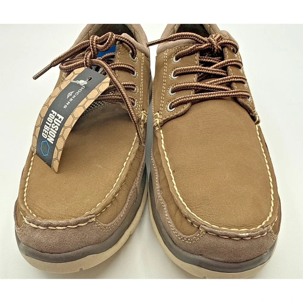 Dockers Men Brown Lace Up Boat‎ Shoes Size  9.5 Tan Laces Fusion Footbed